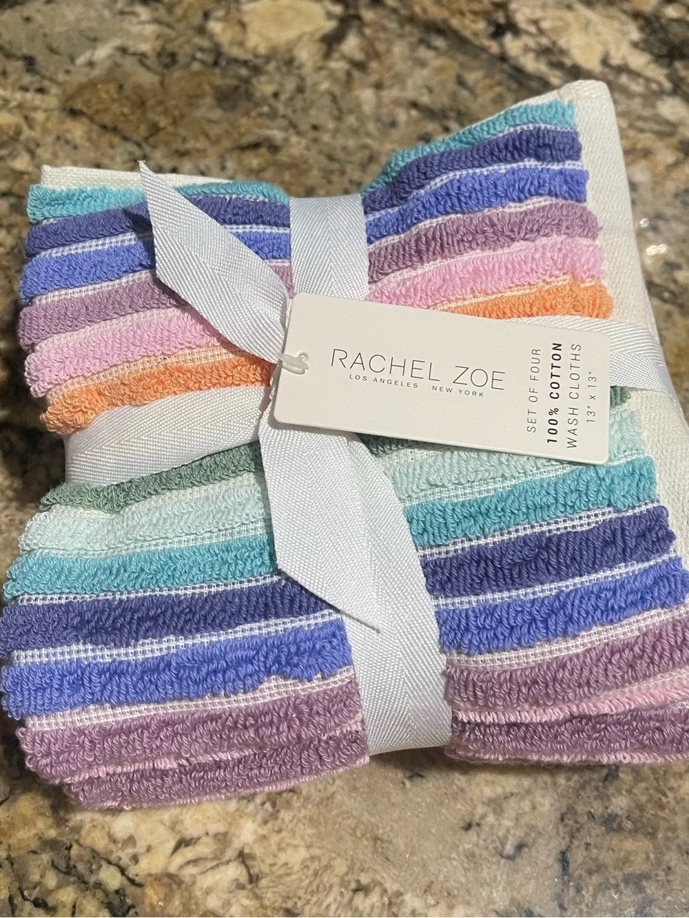 Rachel Zoe stripped 100% Cotton set of (4) 13”x13” washcloths -  Brand new!
